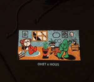 Unisex Oversized Black High Quality Hoodie with nice graphics Embrodery detail of ohet clothing brand and Hous athens. Made in Athens, Greece