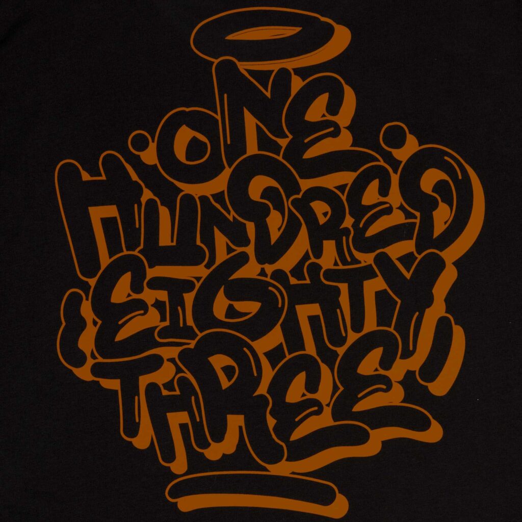 black t-shirt with 183 printed logo by ohet clothing