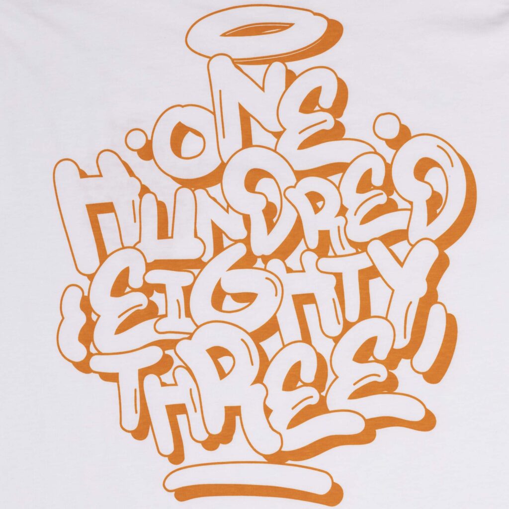 white t-shirt with 183 printed logo – ohet clothing