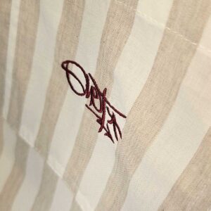 brown striped button-down shirt with embroidered tag logo – ohet clothing